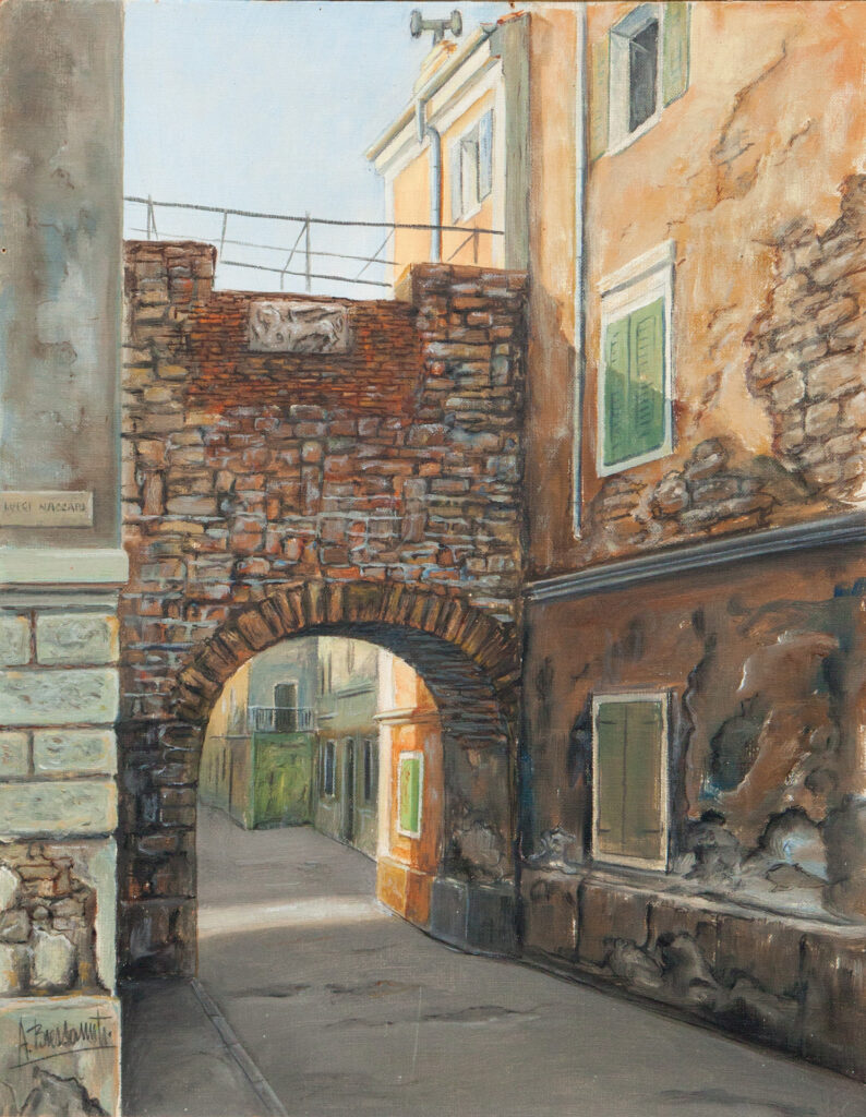 "L'Arco di Muggia" cm. 35x45. Olio su tavola. 1970